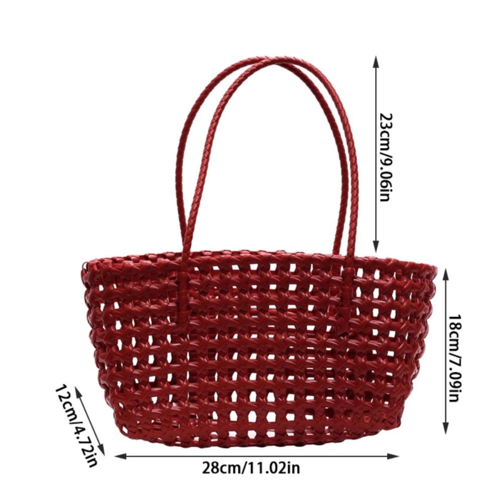 Borsa Spalla Paglia in Tessuto Cavo A Griglia Aperto Retangolo Casual di Spiaggia Estiva Grande capacità-Red