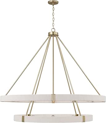Capital Lighting 449802MA Delaney Modern Hand-Wrapped Rope Round Two-Tier Chandelier, 20-Light 1200 Total Watts, 44" H x 48" W, Matte Brass