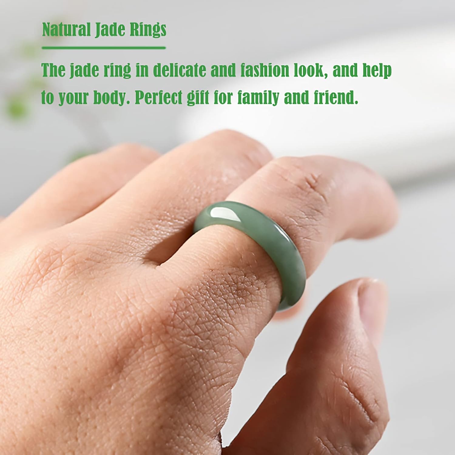 Natural Green Jade Ring, Women's Good Luck Wealth Jadeite Jade Jewelry Gifts, Size (4-13)