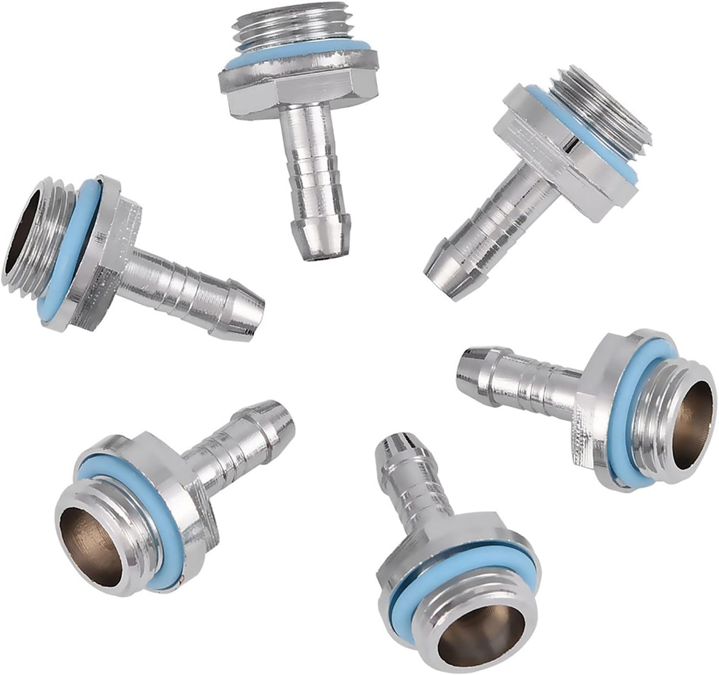 Soft Tube Fitting Connector Adapter, G1/4 Thread Barb Connector Water Cooling PC Parts 6 PCS PC Water Cooling Two Touch Fitting G1/4 Thread Barb Connector with Silicone Ring for