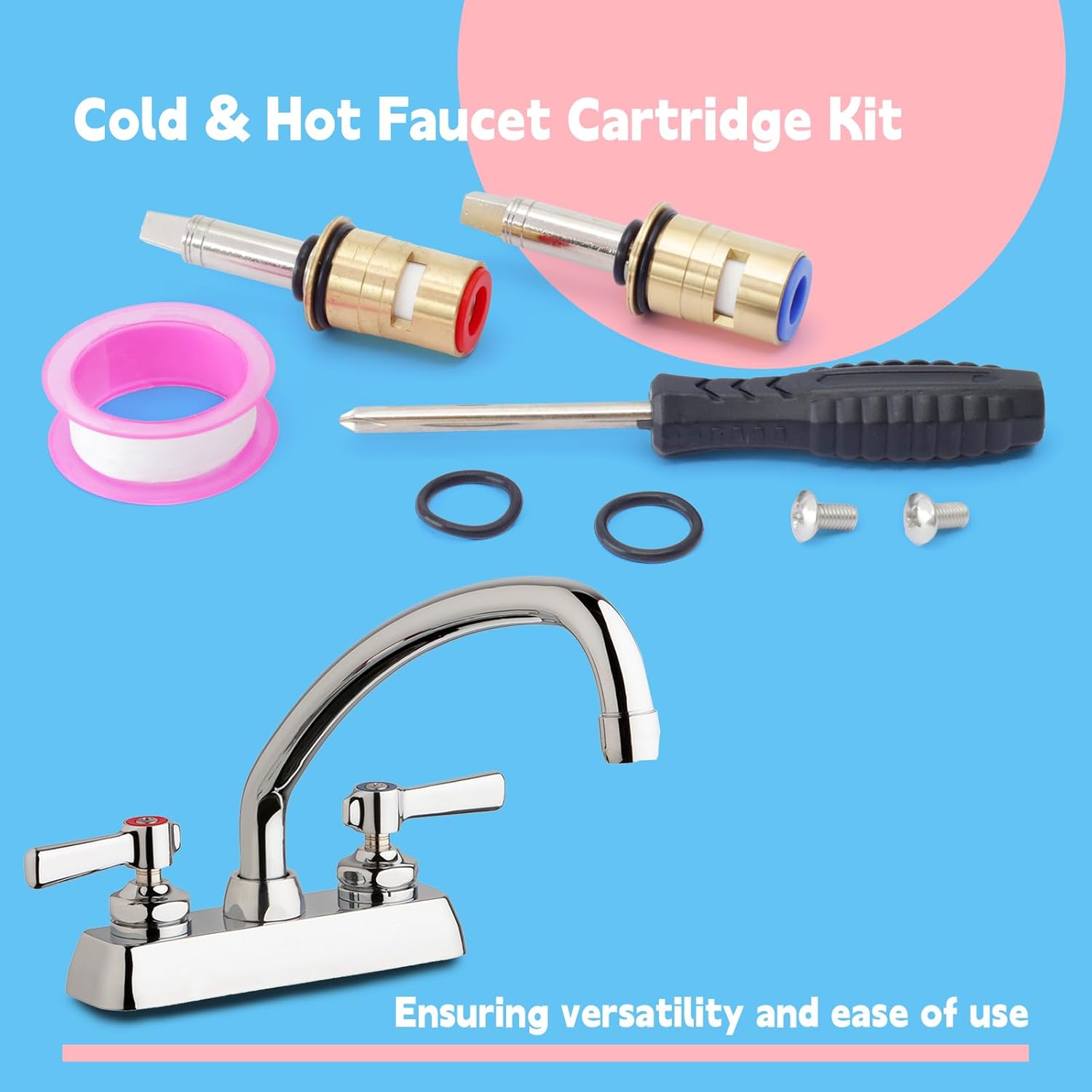 377XKRHJKABNF & 377XKLHJKABNF 1/4-Turn Cold & Hot Ceramic Faucet Cartridge Kit for Efficient Faucet Repairs - Image 2