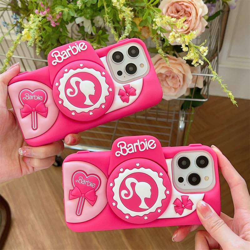 Image of COVERLY for iPhone 12 Pro Barbie 3D Cute Camera Holder Case,Full Protective Cartoon Rose Pink Bow with Stand DSLR Look Beautiful Doll Soft Silicone Aesthetic Back Cover for Apple iPhone 12 Pro