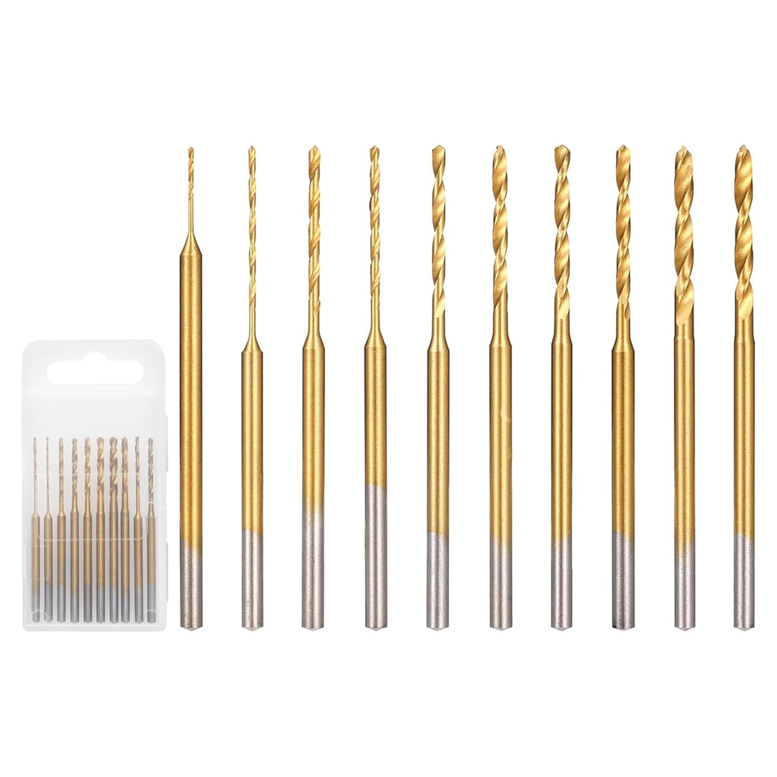 10Pcs Mini Twist Drill Bit Set, 2.35mm Shank & 0.6mm-2.2mm Precision Small Drill Bits,Titanium-Coated Micro Drills Bits for Wood, Jewelry, Resin, Amber, Circuit Board & DIY Craft Projects