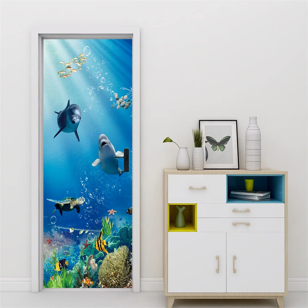 Poster trompe l'oeil porte effet 3D dauphin pour embellir votre chambre