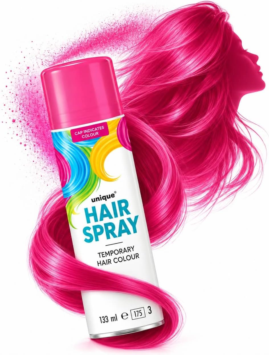 Temporary Hair Color Spray Wash Out Washable Party Fancy Dress Up Accessories Party Halloween Hairspray 133ml (Pink HairSpray, 1)