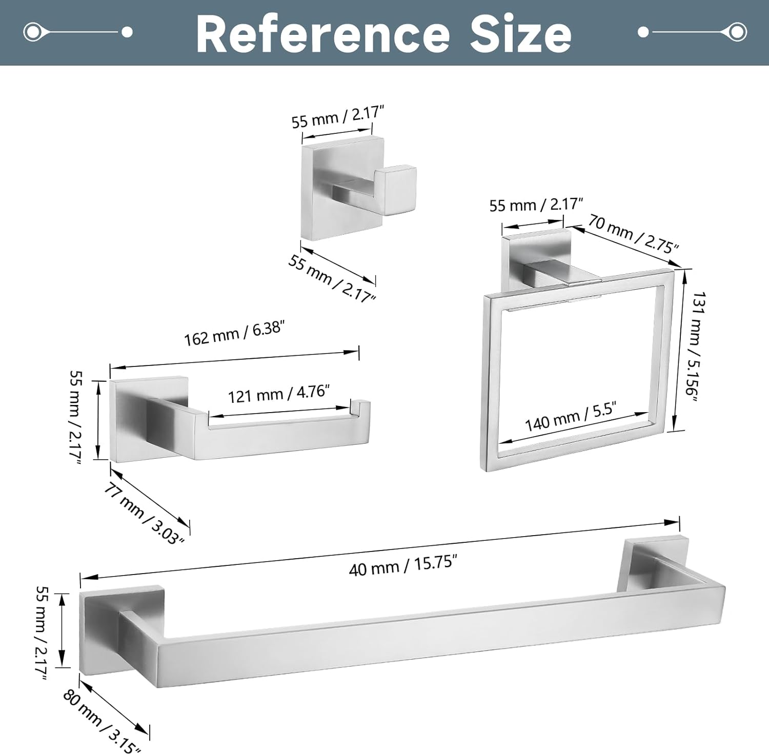 Brushed Nickel 5-Piece Bathroom Hardware Accessories Set-Towel Bar & Holder Set for Bathroom, SUS304 Stainless Steel Bathroom Accessories Set Wall Mounted,16-Inch - Image 6