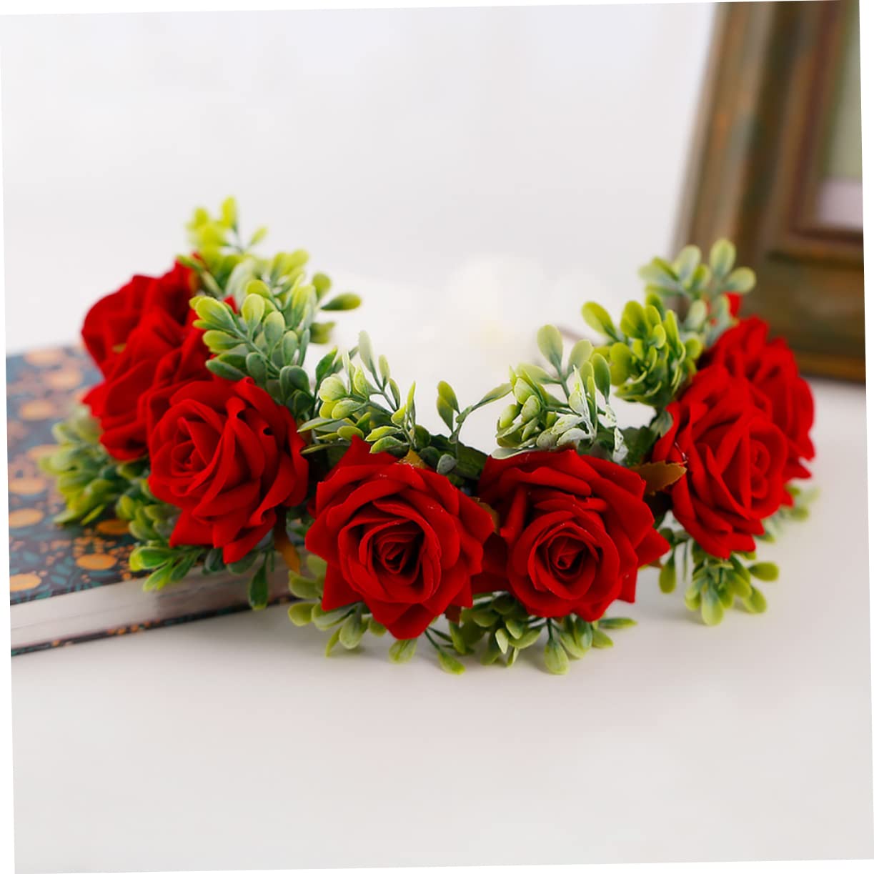3 Piezas Tocado De Flores Niña De Las Flores Flor Accesorio Para El Cabello Rosa Nupcial Diadema Nupcial Fiesta Aro De Pelo De Flores Pelo De Fiesta Mujer Navidad Aureola