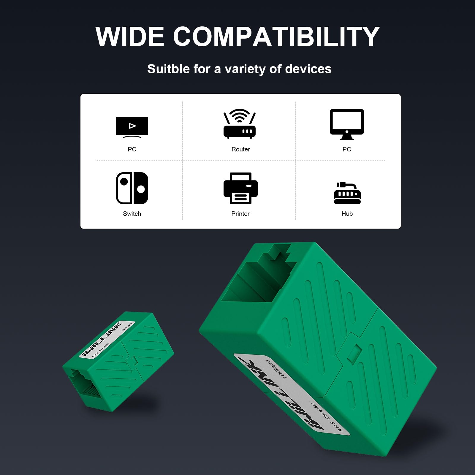 iwillink Accoppiatore Ethernet RJ45, connettore RJ45 femmina a femmina, per cavo Ethernet Cat7, Cat6, Cat5e, Cat5, adattatore estensore, confezione da 50, verde