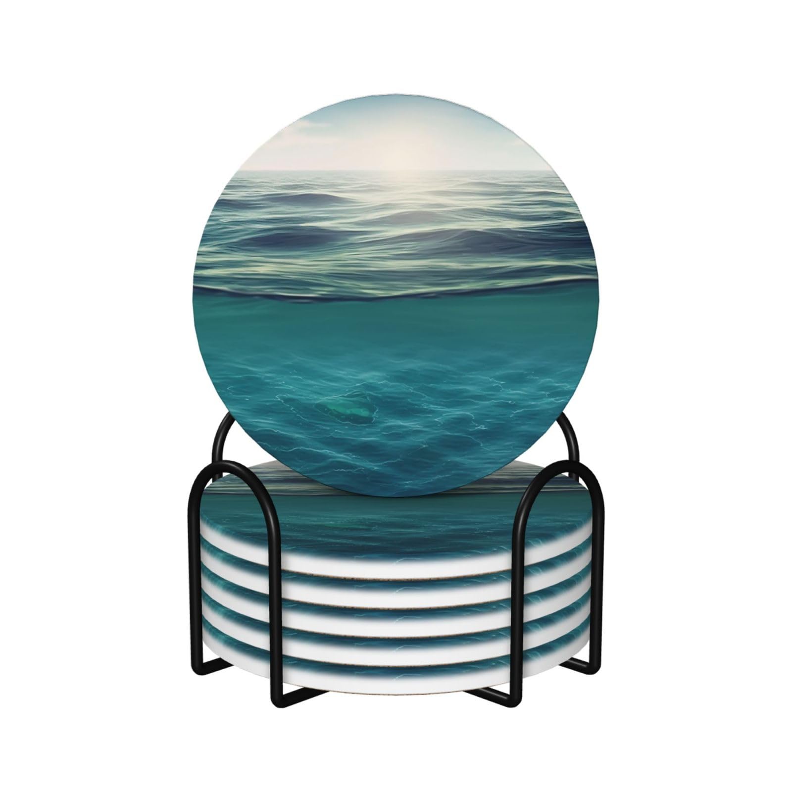 Dessous de verre céramique fond marin idée cadeau maison avec support