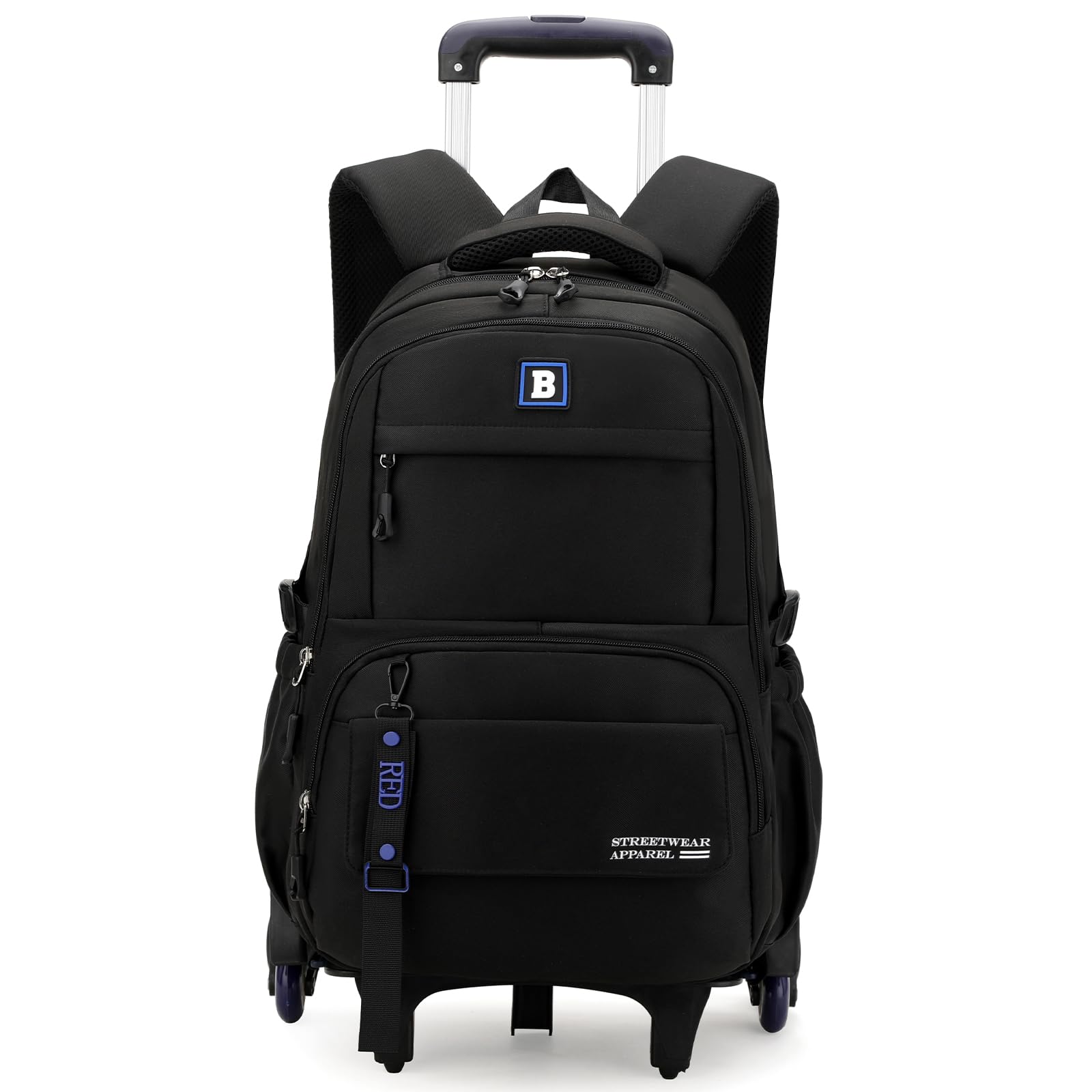 Amythe Sac à Dos à Roulettes pour Enfants Adolescents, Sac Ecole College pour Garçon avec Chariot, 31 L Sac D'école Garçon Léger à la mode, Cartable à Roulettes pour les 9-18 ans, Noir