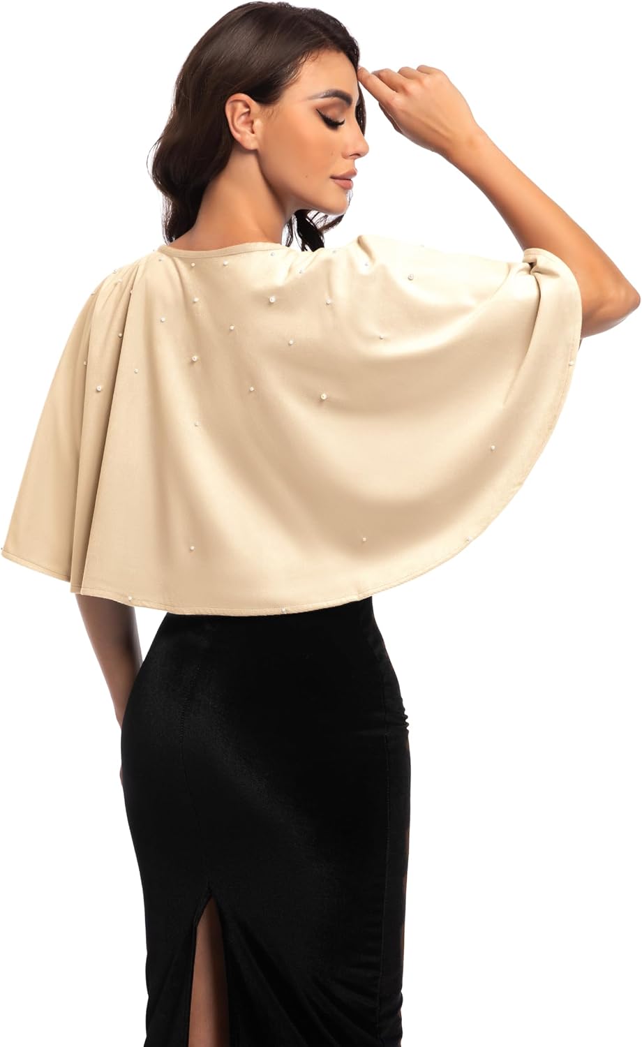 Women's Soft plush Shawl Wraps Shrug stunning pearls for Evening Dress Wedding Cape Cover Up 1920s White Shawl