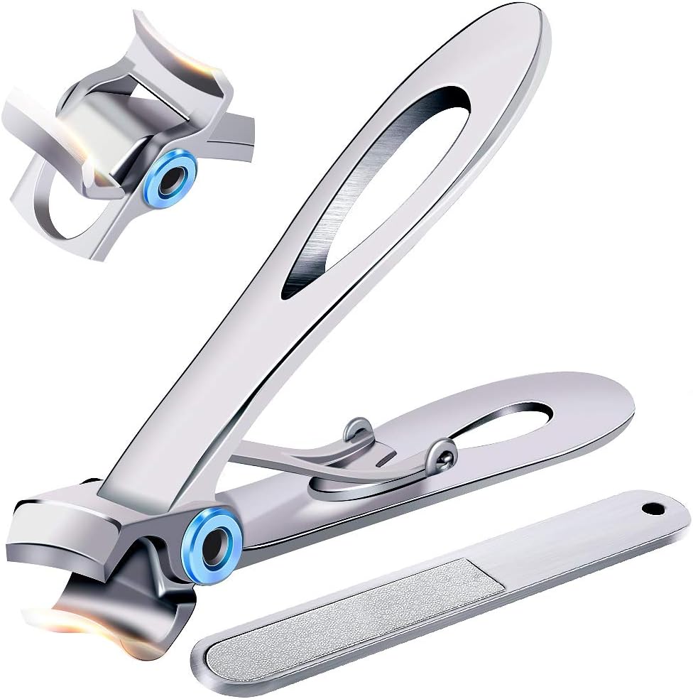 NAIL CLIPPERS FOR THICK NAILS - Clean 15mm wide jaw opening, nail file for thick nails, oversized stainless steel nail clipper cutter with extra large finger nail clippers for men