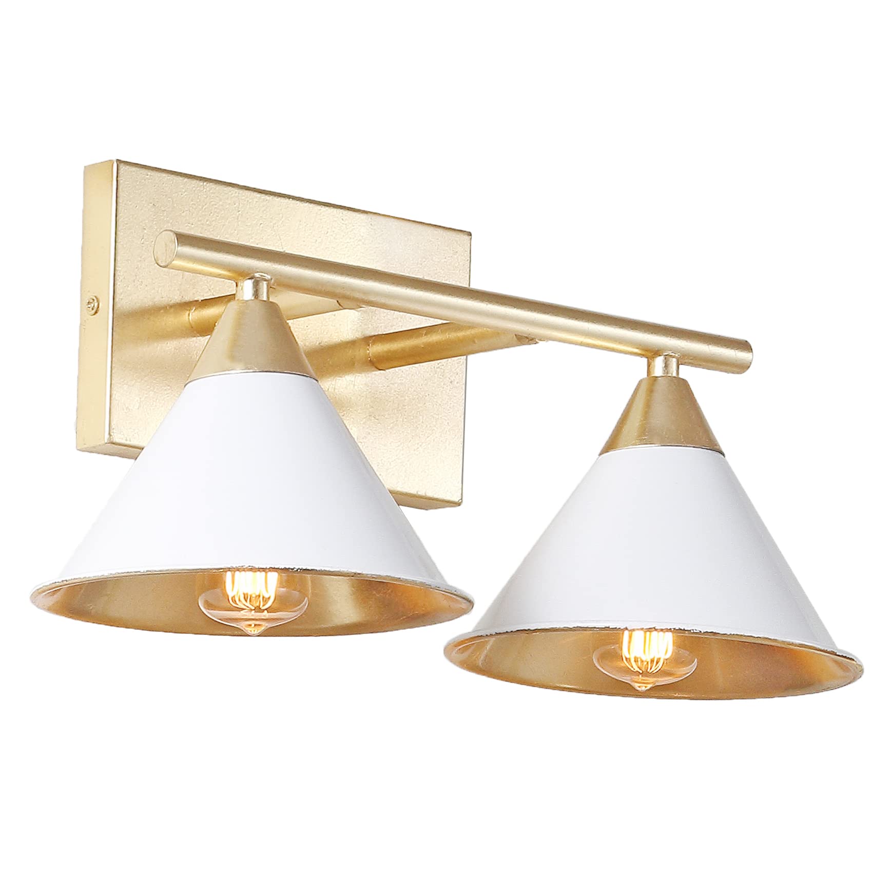 JONATHAN Y JYL9013A Yvette 2-Light 16" Metal Vanity Wall Light Contemporary,Transitional 2200K Edison G50 25W Bulbs for Bedroom Livingroom Bathroom Hallway, White/Gold, 2-Bulb