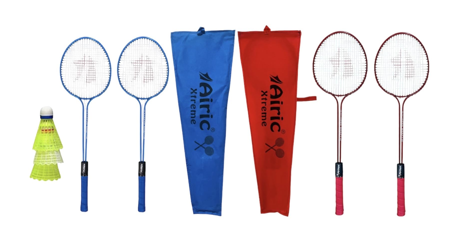 airic Classic Double Shaft Xtreme Set of 4 with 3 Plastic Shuttles Badminton Kit (Multicolor)-picture-37