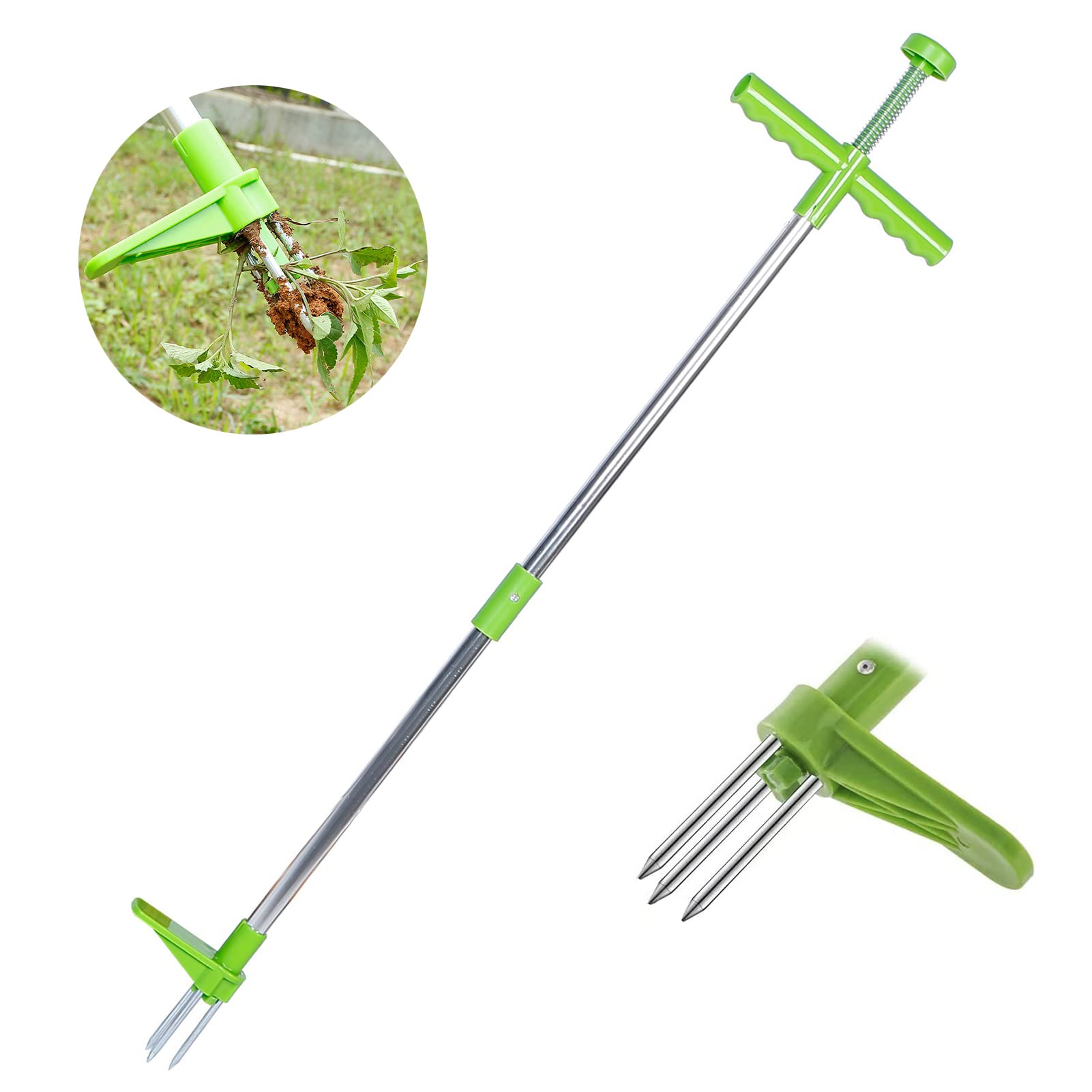 Photo 1 of TeqHome Stand Up Weeder Hand Tool, Weed Puller Root Removal Pulling Tool and Picker with 3 Claws, 39" Long Reinforced Aluminum Alloy Pole, High Strength Foot Pedal, Standing Manual Garden Weeding Tool