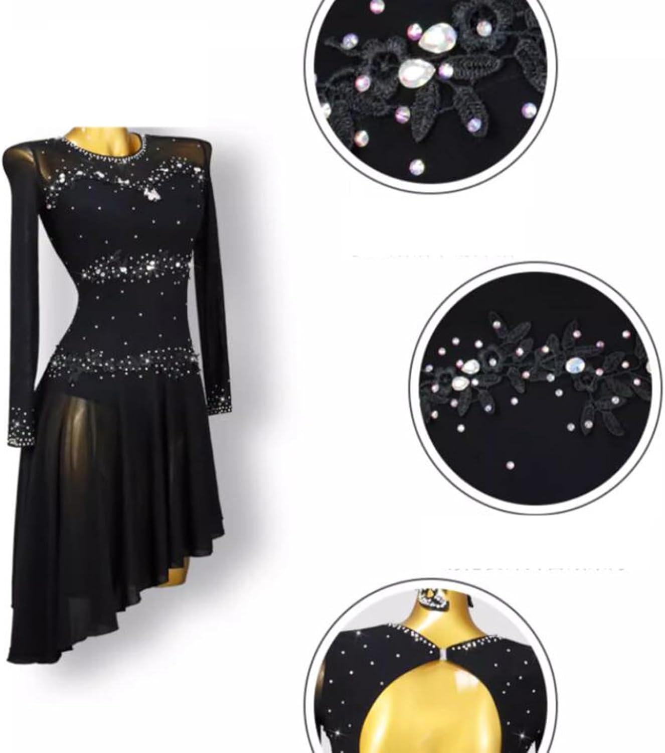 Latin Dance Competition Dresses for Women Mesh Ballroom Dance Costume Applique Cha Cha Dance Dress