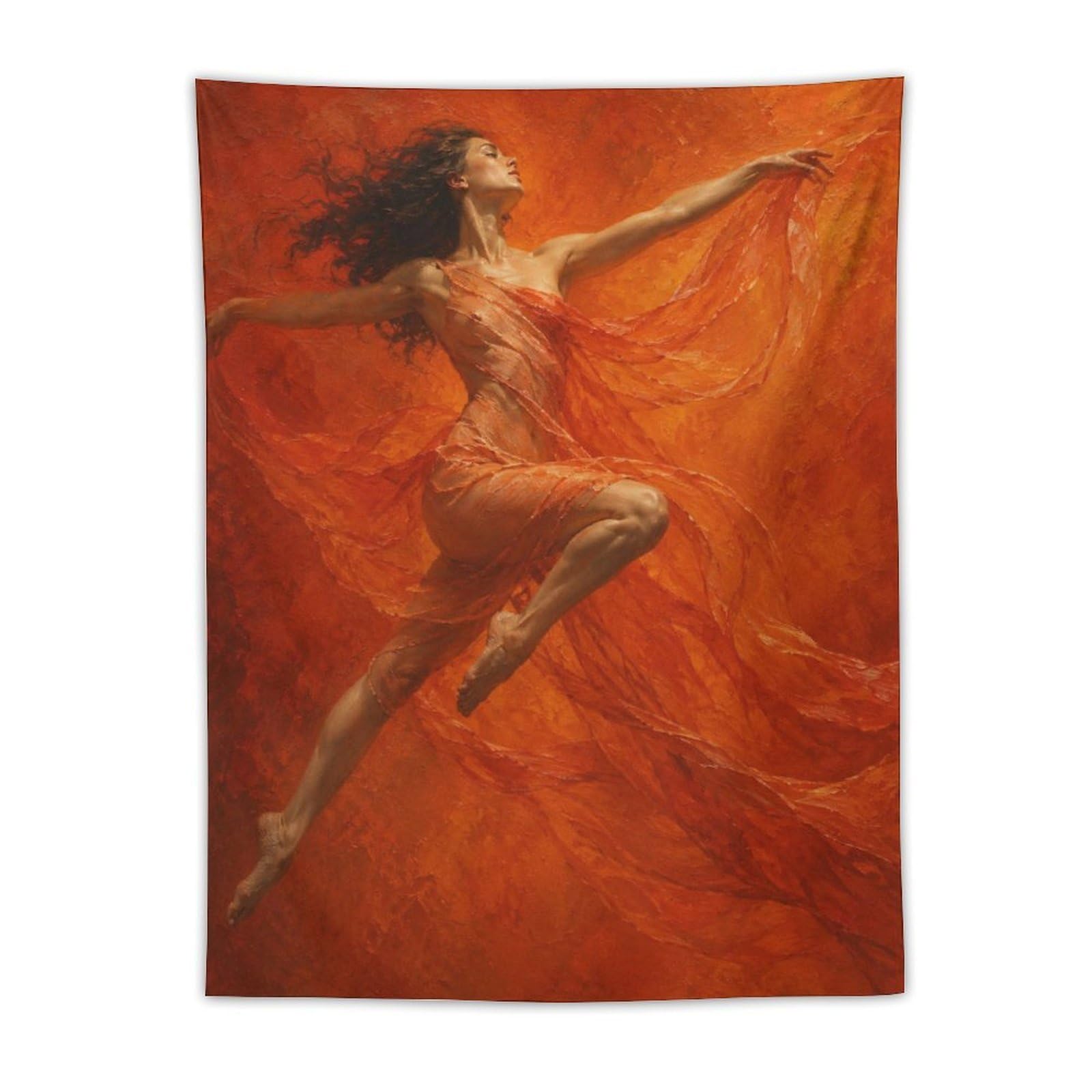 W7C8U2X3 Orange Ballerina Leap Wall Tapestry, Impressionist, College Dorm