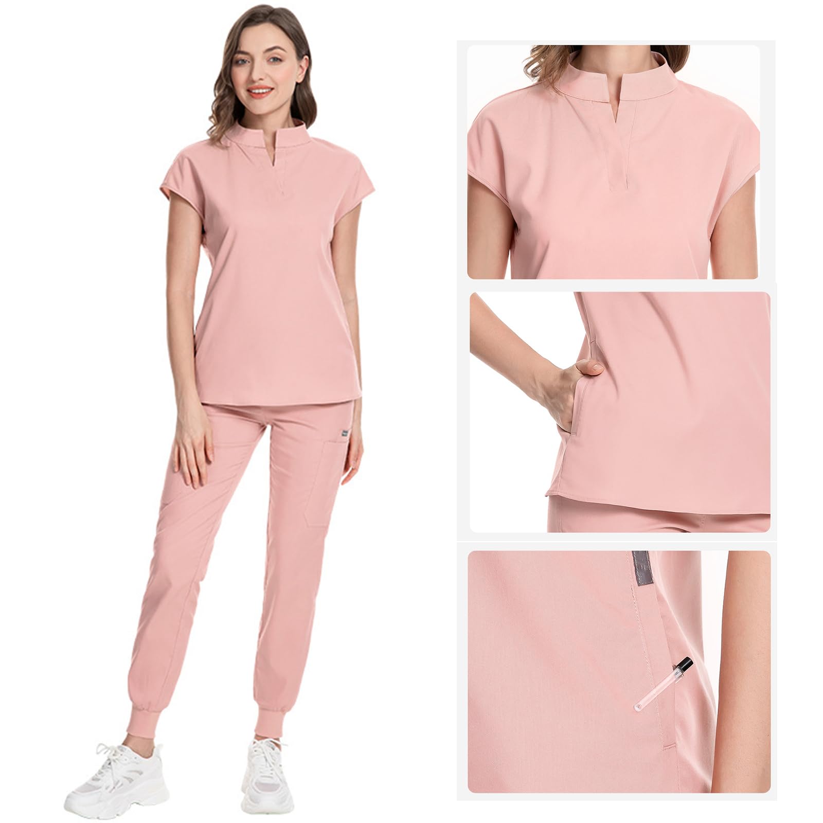 Moda Uniforme Infermieri, Uniforme Sanitaria Donna Colletto Rialzato Abbigliamento Medico Scollo a V Adatto per Infermieri, Dentisti
