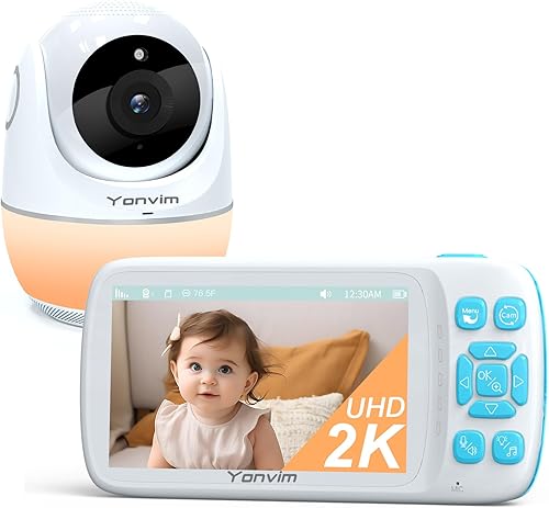 Miniatura 8 de Yonvim Monitor de bebé de 5.3 pulgadas 1080P sin WiFi, monitor de bebé de video con cámara y audio, cámara 2K, grabación y reproducción de video de
