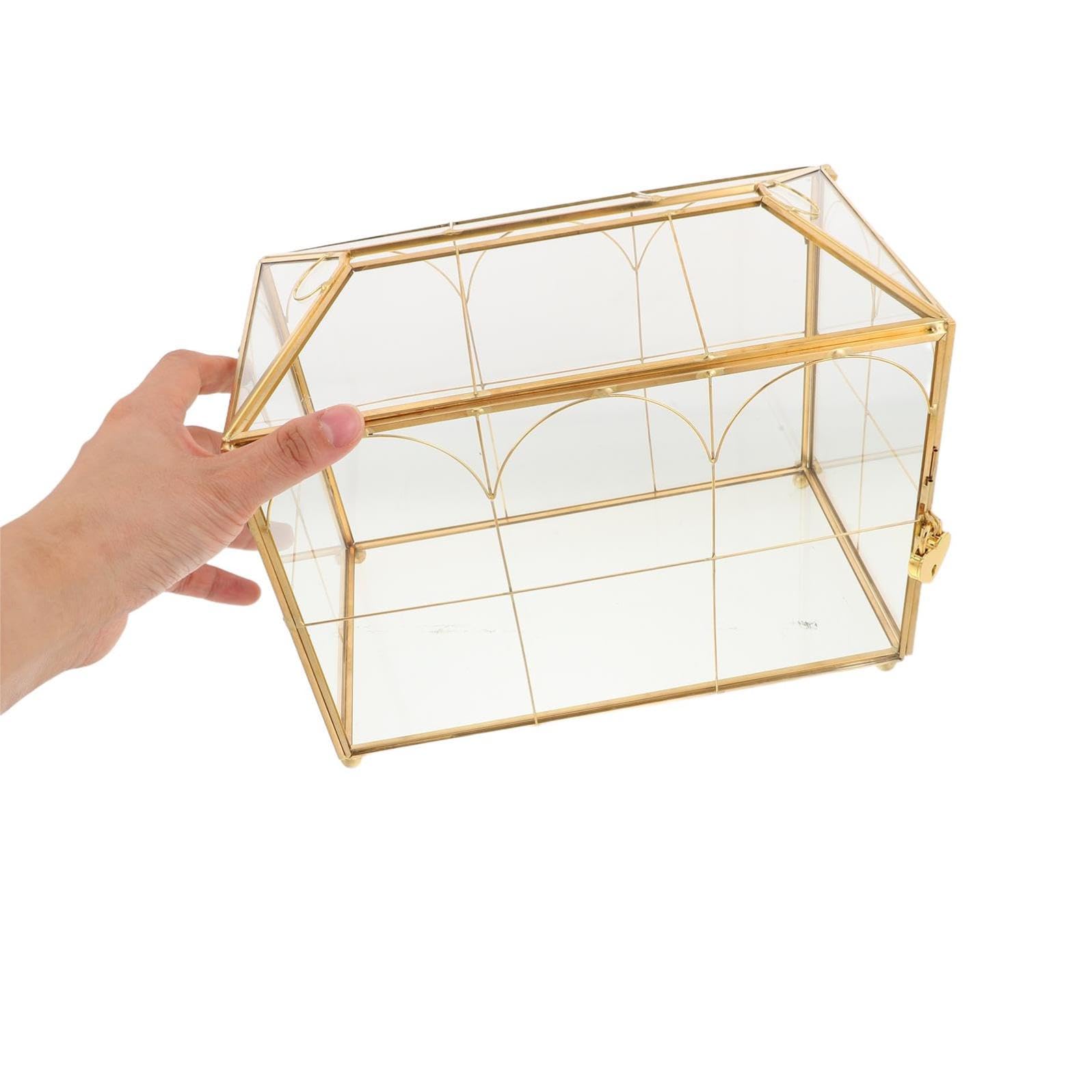 Yardwe Elegante Hochzeitskartenbox aus Glas mit Schloss und Unabhängigem Kartenschlitz Minimalistische Goldene Aufbewahrungsbox für Organisierte Kartenlagerung bei Hochzeiten