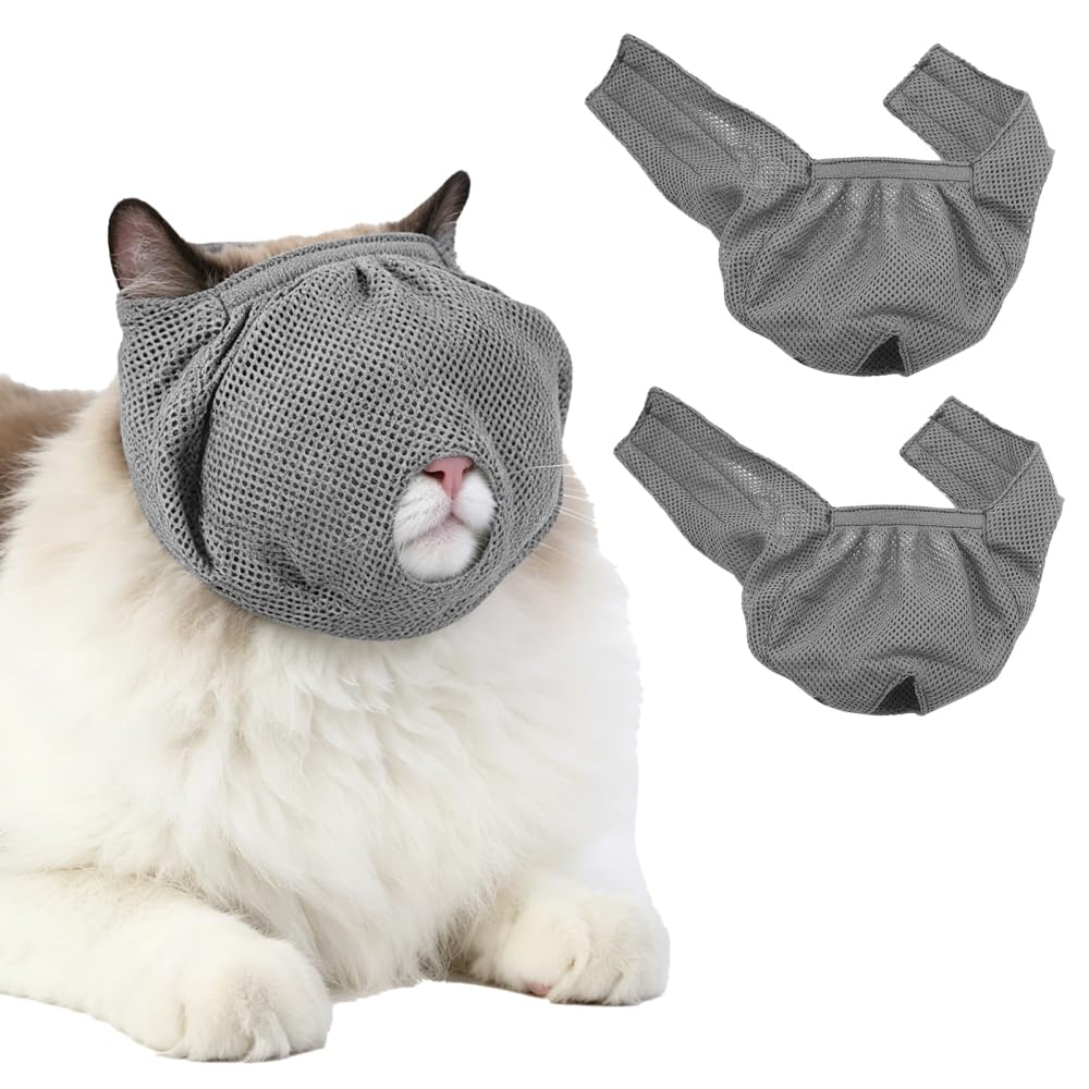 Cat Muzzle, 2PCS Breathable Cat Face Cover Adjustable Kitten Head Cover for Cats Nail Trimming Grooming, Avoid Biting Scratching