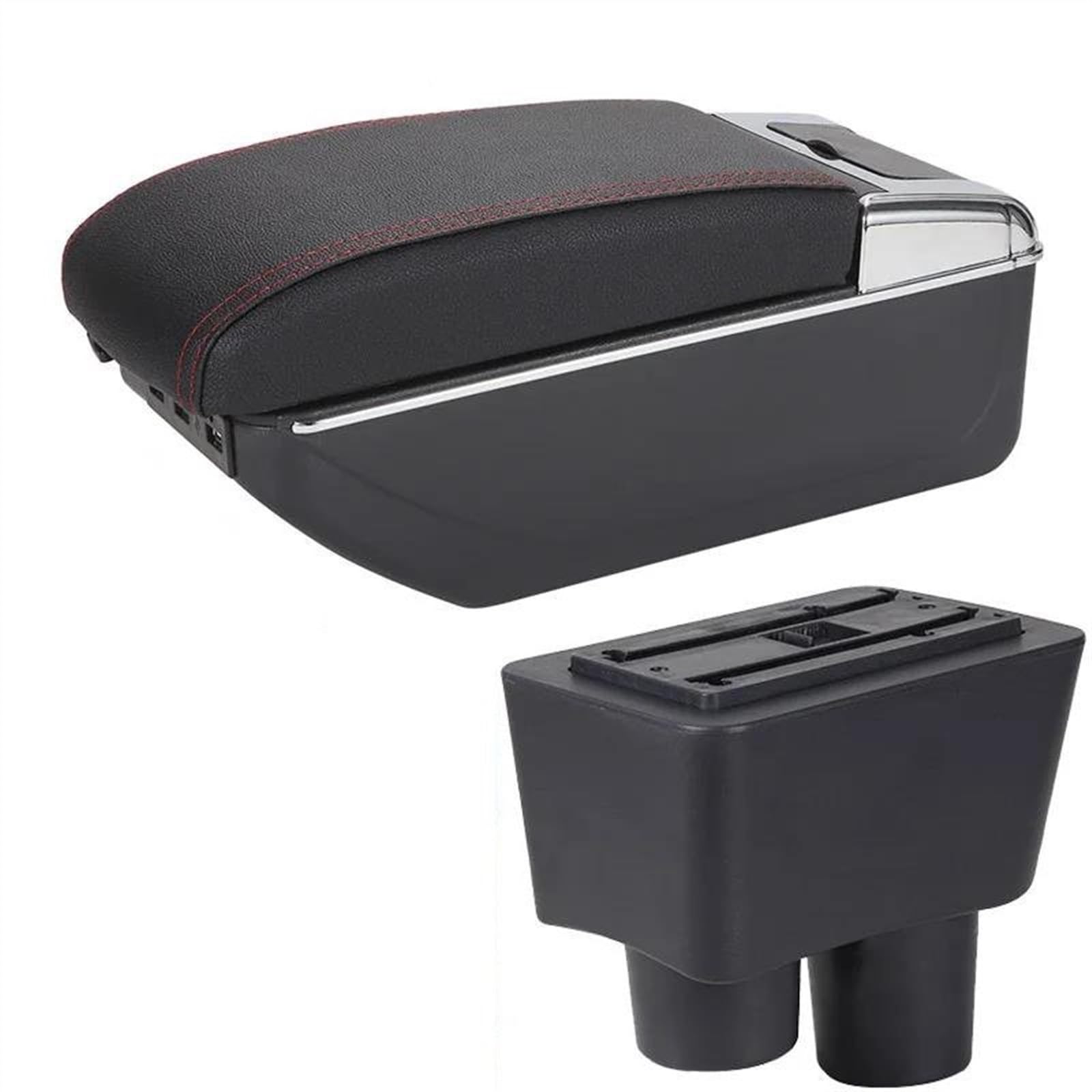 NOHEEU Rotatable Car Armrest Box Storage Accessories Interior Details Retrofit Parts For Almera For Versa(A1 Black red 7USB)