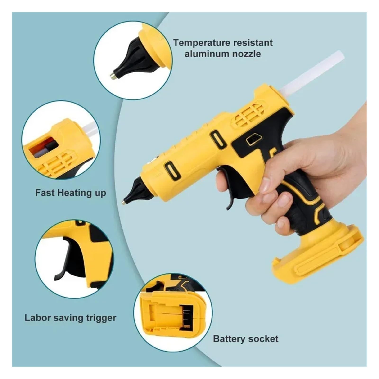 Kabellose elektrische Hand-Heißklebepistole, Reparatur-Heimwerkerwerkzeug, Heißschmelzschweißen, Heißluftpistole, Verbrühschutzdüse mit 10 Sticks