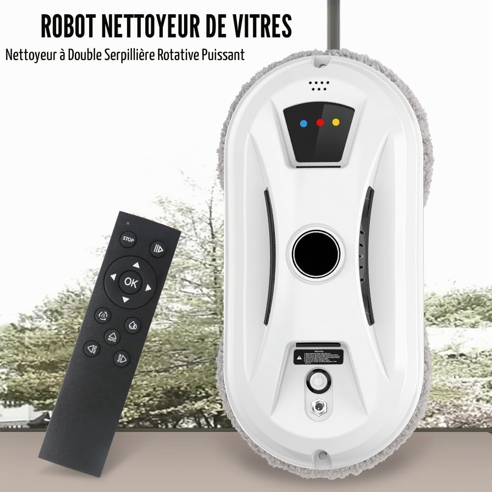Robot Laveur de Vitre, Lave Vitre Automatique, Aspiration 5600 Pa, Nettoyage Intelligent des Chemins, Détection de Bords Anti-Chute, pour Fenêtres Intérieures et Extérieures