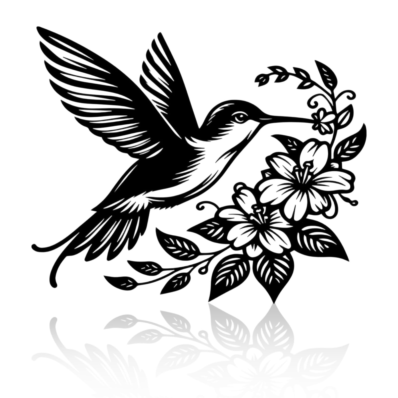 Zorvix Metal Humming Bird Wall Art Decor with Flowers, Black Outdoor Garden Fence Decorations, Metal Wall Art for Balcony, Living Room, Hallway and Stairs, Farmhouse