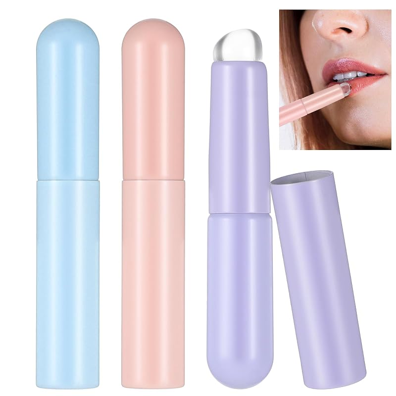 oruola 3 Pincéis de Silicone para Lábios com Tampa, Cores Macaron, Pacote com 3