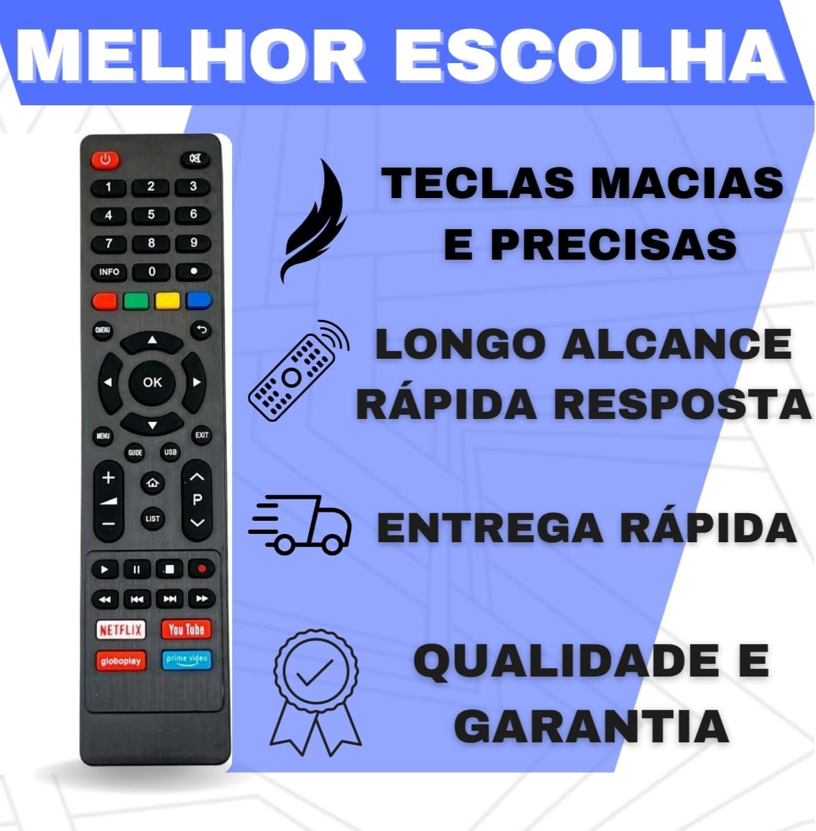 Controle Remoto Compatível com PHILCO BRITÂNIA Smart TV LCD LED 4K com Netflix Youtube Globoplay Prime