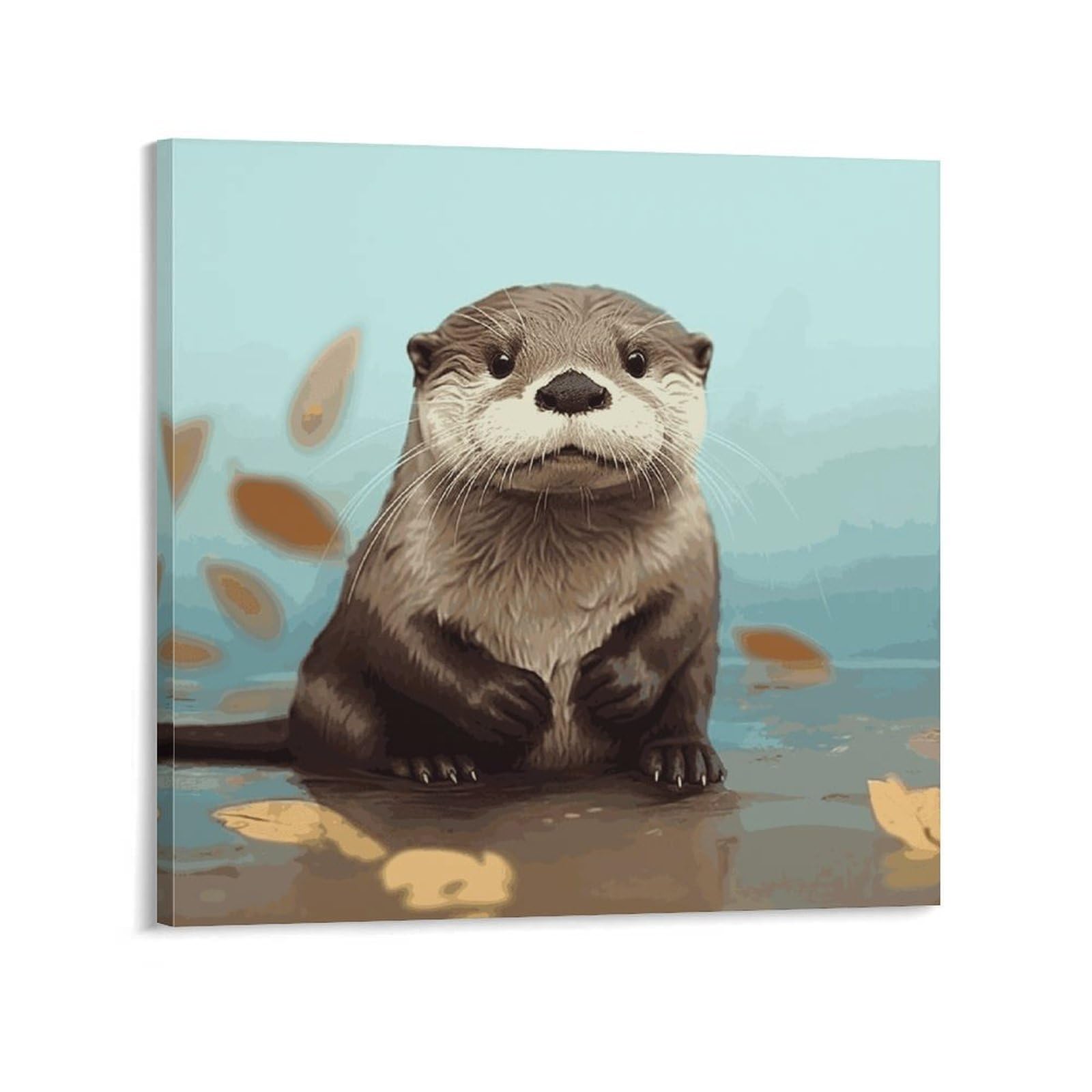 KLOPH Cute Otter Canvas Wall Art for Living Room 10x10inch Modern Artwork Painting for Bathroom Hanging Canvas Prints Aesthetic Wallart for Bedroom Kitchen Office Wall Decor