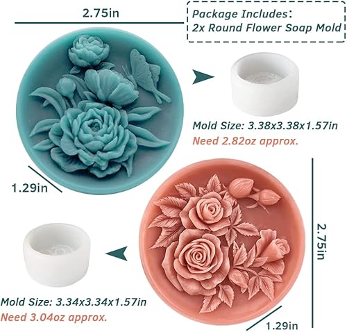 Miniatura 2 de 2 moldes redondos de jabón de flores para hacer jabón, molde de vela de resina rosa de silicona, molde de loción de bombas de baño, molde 3D para
