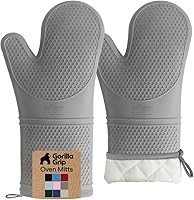 Vista 20 de GORILLA GRIP - Juego de guantes de horno de silicona suave sin BPA, guantes de cocina resistentes al calor e impermeables, forro de algodón grueso