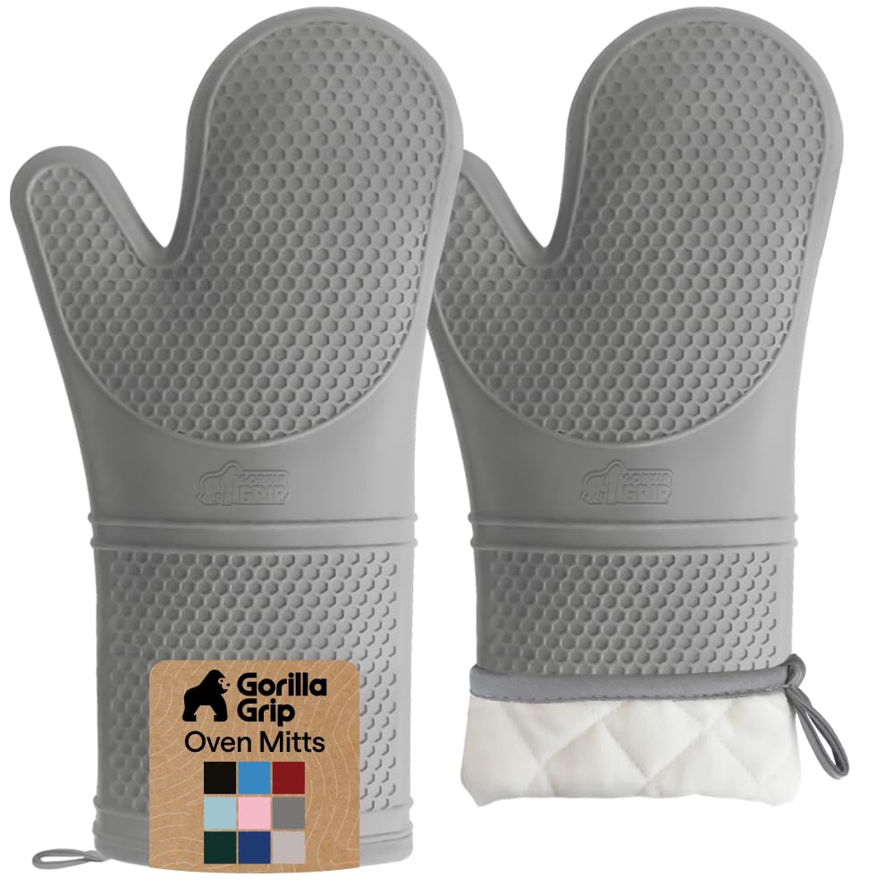 GORILLA GRIP Silicone Oven Mitts, 550F Heat Resistant, 14.5x8.3, Gray