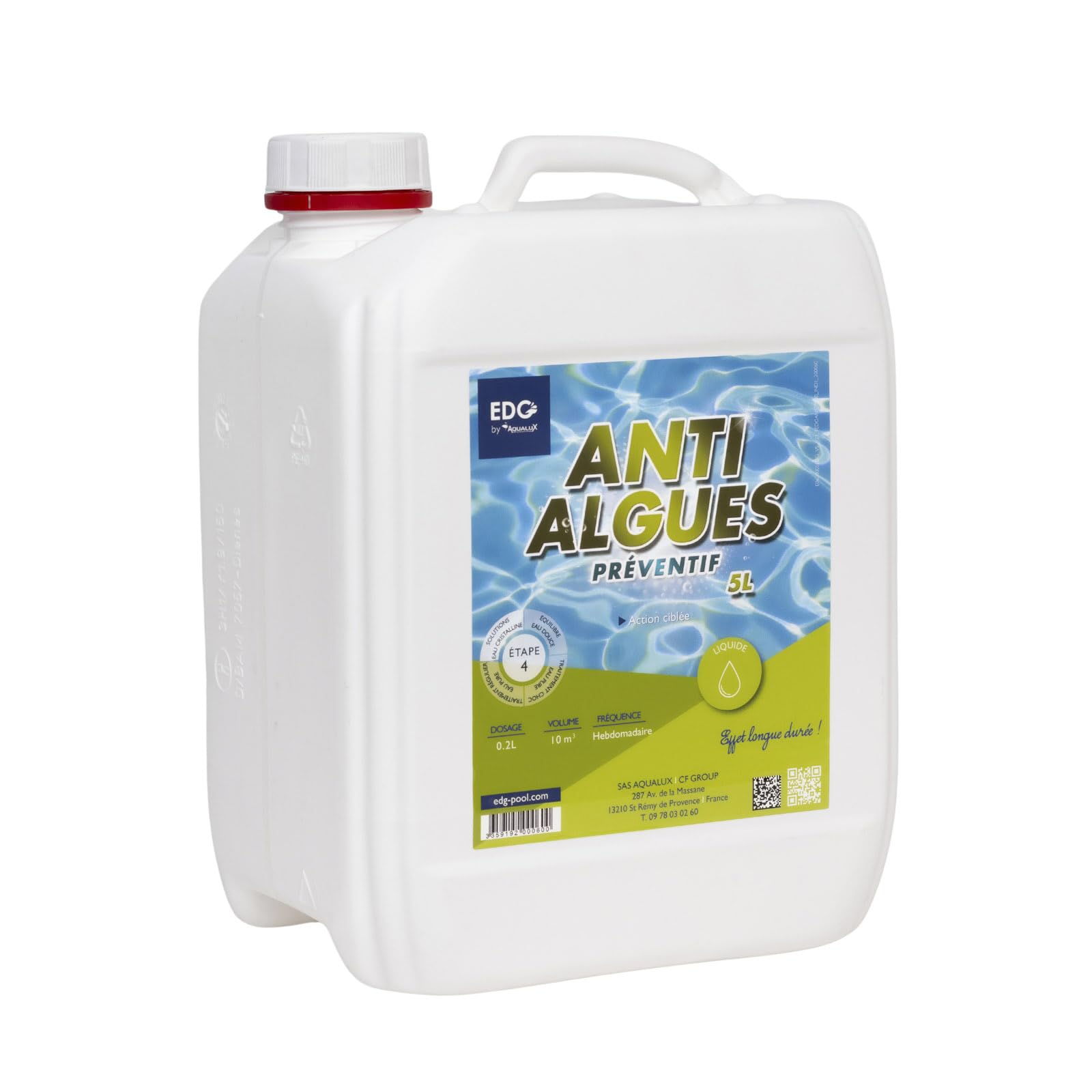 EDG - Anti Algues Piscine - Action Préventive Anti Eau Trouble - Algicide - Bidon 5 litres - Edg by Aqualux International