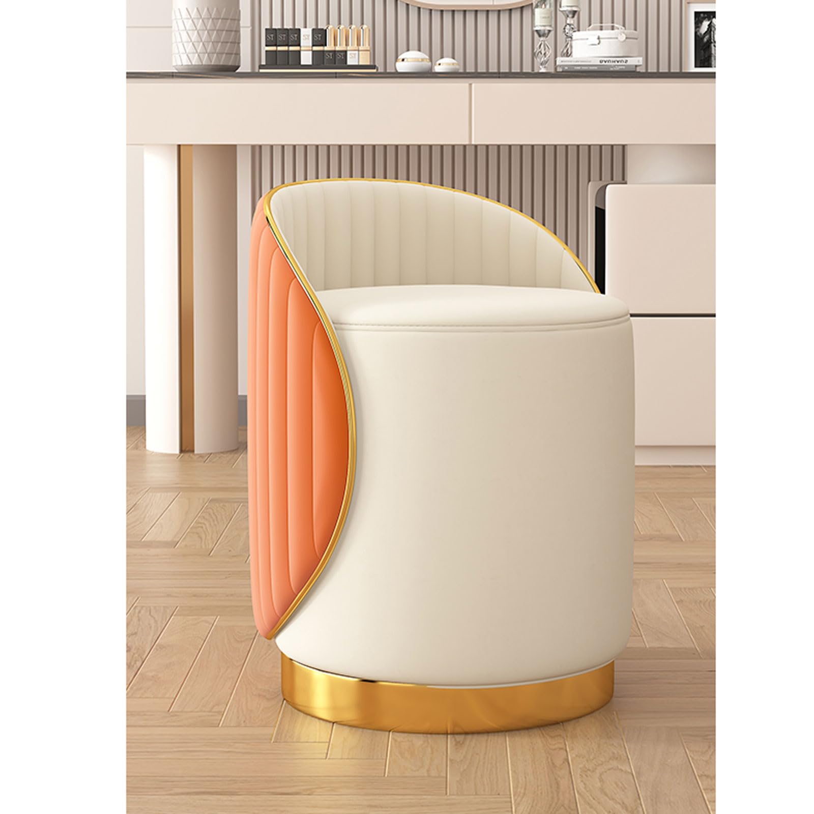 Moderno sgabello basso rotondo con schienale e cuscino in pelle artificiale, ideale per toeletta o manicure, 37 x 42 cm, colore: A