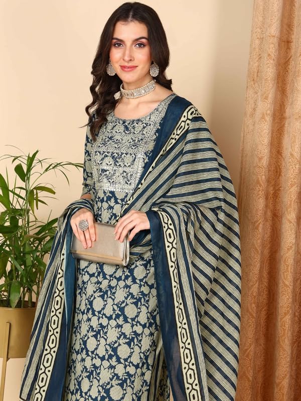 Image of Vaamsi Women's Rayon Blend Floral Printed Straight Kurta Pant With Dupatta