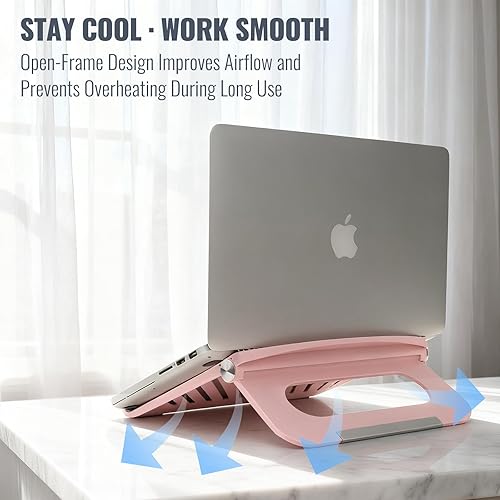 Miniatura 5 de Bonito soporte rosa para computadora portátil para escritorio, elevador plegable y portátil ajustable con almohadillas antideslizantes de silicona,