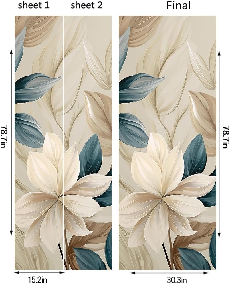 REDAMANCY Cream White Floral Modern Peel and Stick Door Stickers Vinyl 3D Door Mural Decals Decor Wallpaper Self-Adhesive, Waterproof, Removable