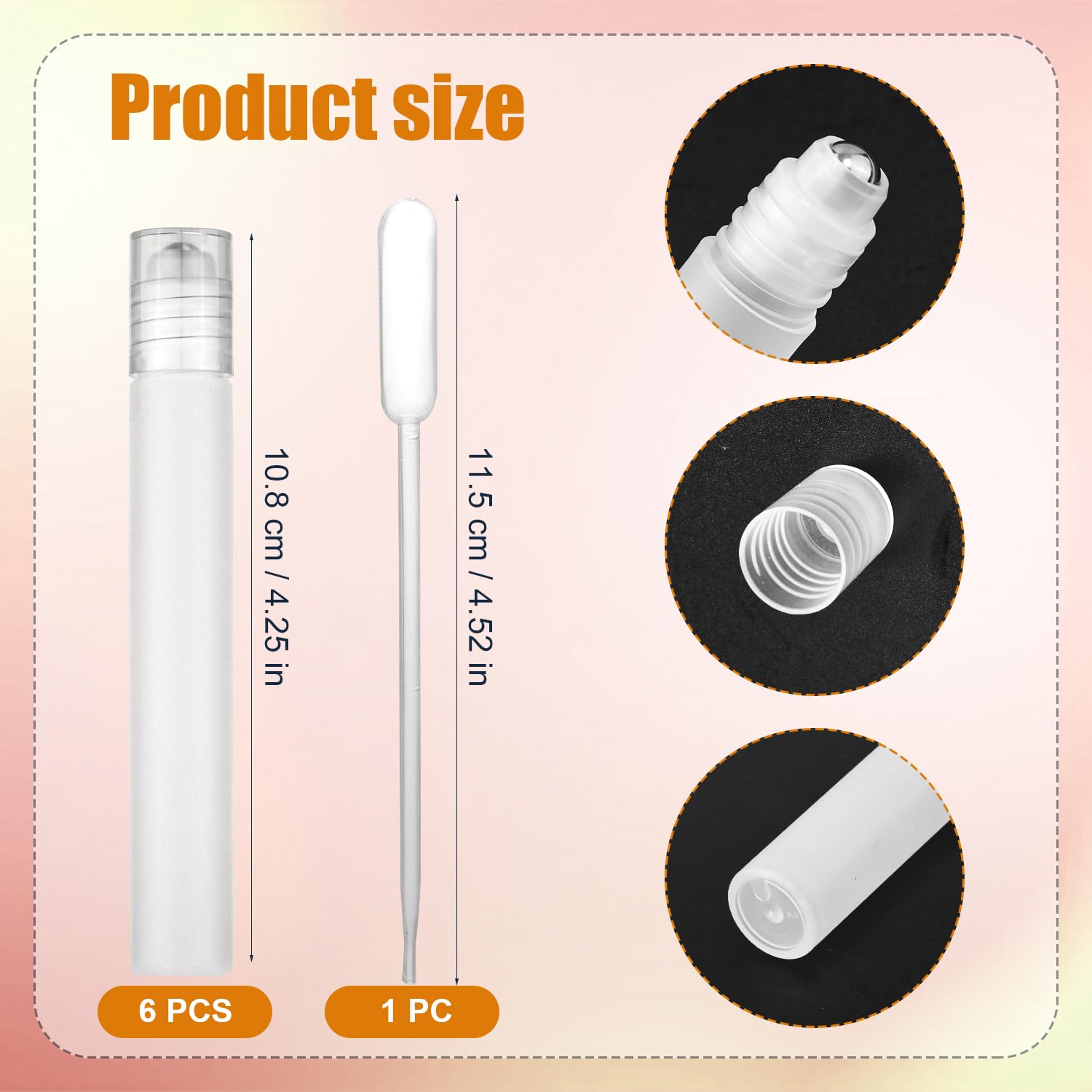 XIHIRCD 6pcs Essential Oil Roller Bottle, 10 ml Potable Roll on Flaschen avec Tube Distributeur Flacons à Roulettes Plastique Mat Cosmétiques Rechargeables Flacon de Parfum à Bille Roulante Voyage
