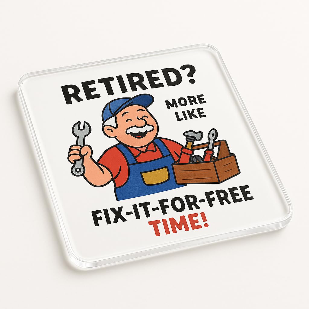 The Plum Penguin Fix-It Grandad Funny Acrylic Coaster Gift For Grandad Retirement Birthday - Cartoon Handyman Novelty Present Desk Accessory