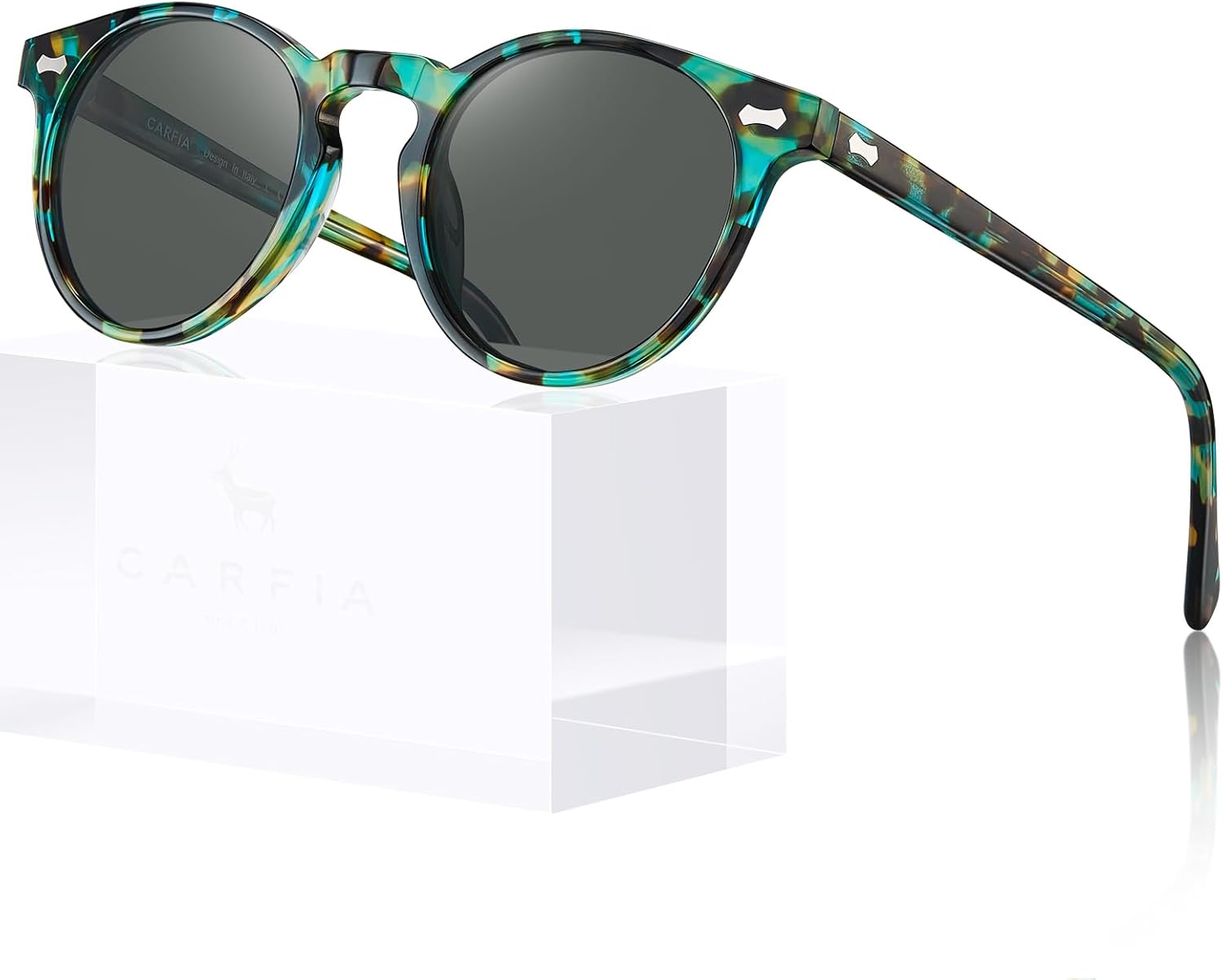 CARFIA Retro Polarized Sunglasses for Women UV Protection Acetate Classic Vintage Style Round Shades