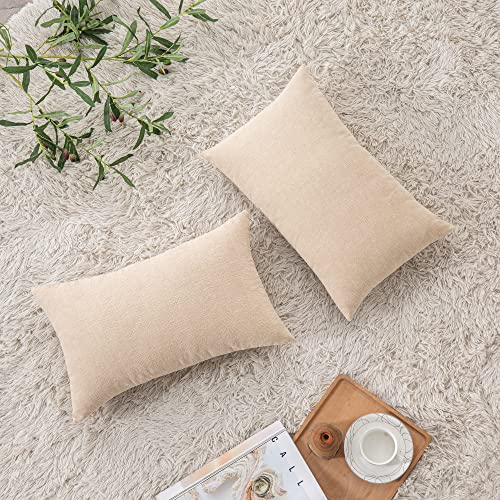 Gawamay Lumbar Support Pillow Decorative Rectangle Throw Pillow Covers 12"X20" Inch Set Of 2, Soft Chenille Fall Pillowcase For Living Room Bedroom Sofa Couch Cushion Cover Beige 30X50Cm (No Insert) #TOP3