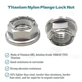 RISON Titanium Nut Flange Nylon Lock Nut GR5 6AL4V Titanium Flange Nylon Lock Nut Pack of 5 (M6x1.0mm, Titanium Silver)