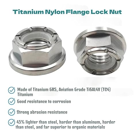 RISON Titanium Nut Flange Nylon Lock Nut GR5 6AL4V Titanium Flange Nylon Lock Nut Pack of 5 (M6x1.0mm, Titanium Silver)