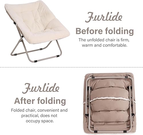 Miniatura 65 de Comfy - Silla de dormitorio plegable de gran tamaño con piel sintética suave, marco de metal, para dormitorio, sala de estar, balcón, patio,