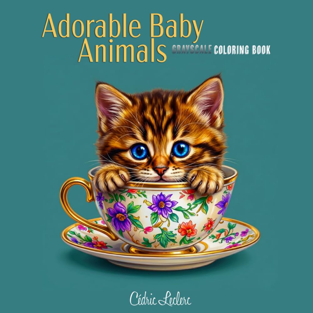 Adorable Baby Animals: A Grayscale Coloring Book: 25 Realistic Greyscale Portraits for Adults: A Shaded Coloring Experience for Stress Relief and Mindful Relaxation.