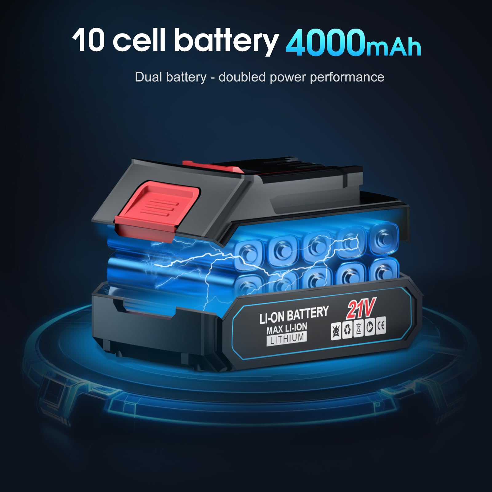 Cordless Leaf Blower,21V Electric Handheld Leaf Blower,with 2×4.0Ah Batteries & Fast Charger,500000RPM Blower for Patio Cleaning, Lawn Care, Blowing Leaves and Dust - Detailed View