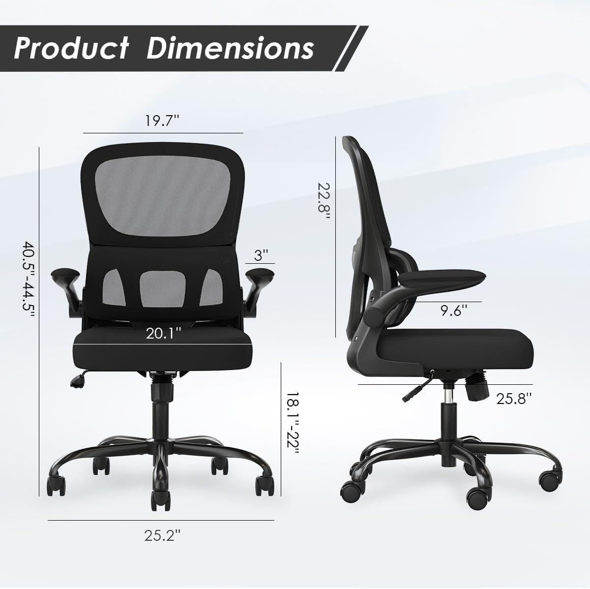 Soohow Ergonomiczne krzesło do biura domowego, siatkowe krzesło biurkowe z podparciem lędźwiowym, wygodne krzesło komputerowe z odchylanymi podłokietnikami, czarne